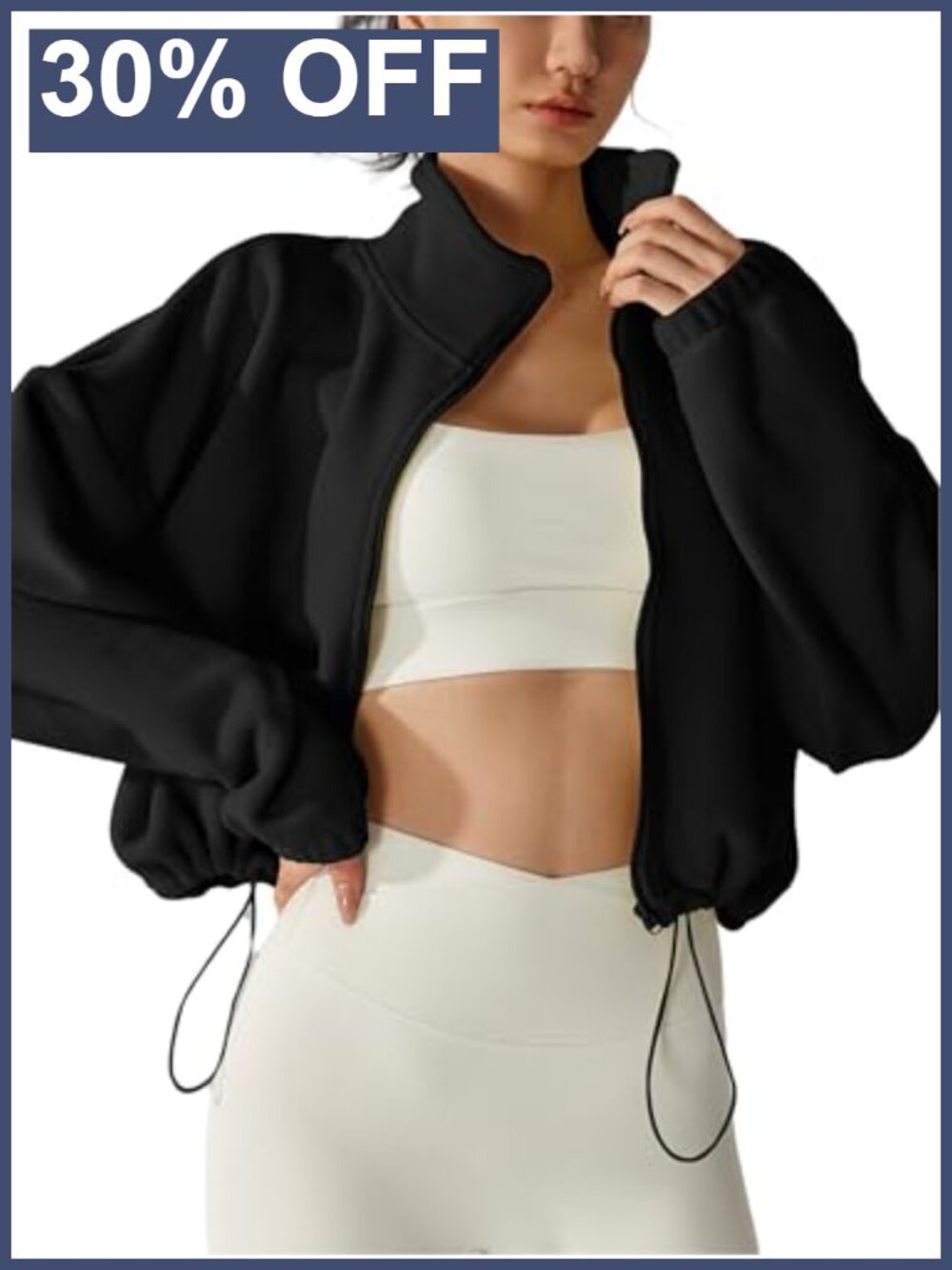 Womens Fleece Short Jacket Full Zip Sherpa Crop Coat